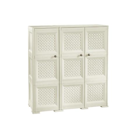OMNIMODUS CUPBOARD - 3 DOORS, 3 MODULES WITH OPTIONAL SUPPORTS AND WOVEN LATTICE STYLE DOORS