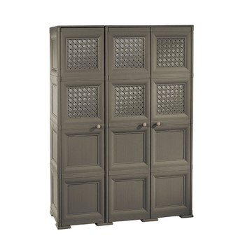 Omnimodus Cupboard - 3 Doors, 4 Modules With Optional Supports and Wood-finish And Woven-lattice-style Doors